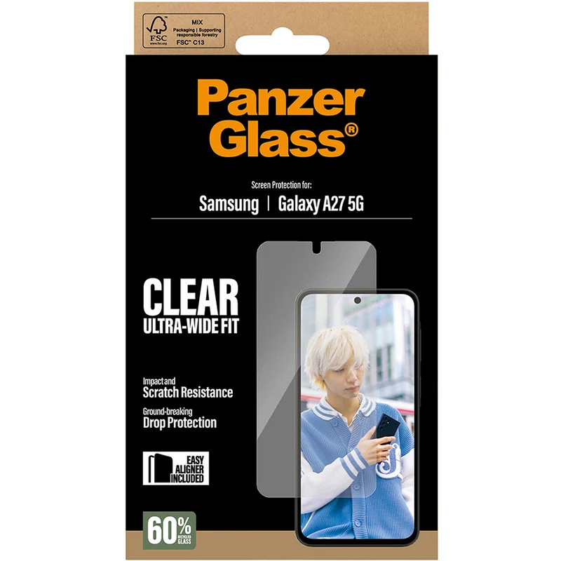 Gehärtetes Glas mit Applikator für Galaxy A27 5G, PanzerGlass Ultra-Wide Fit, Transparent