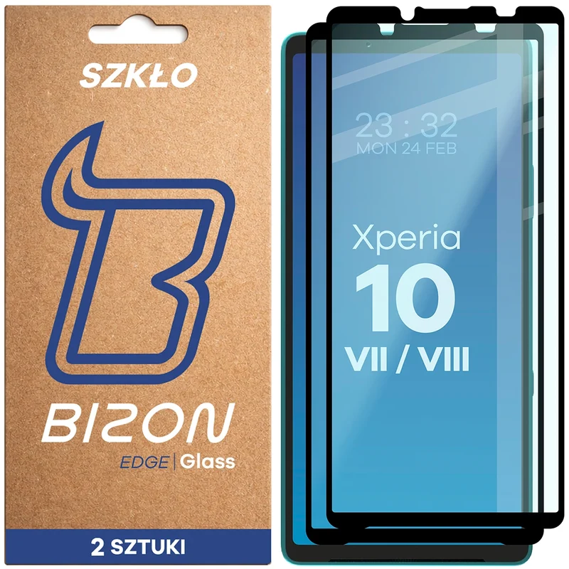 Gehärtetes Glas für Sony Xperia 10 VIII / VII, Bizon Glass Edge Duo, Schwarzer Rahmen, 2 Stück