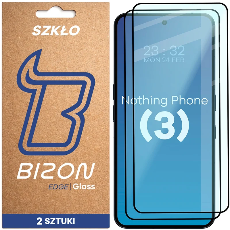 Gehärtetes Glas für Nothing Phone (3), Bizon Glass Edge Duo, Schwarzer Rahmen, 2 Stück