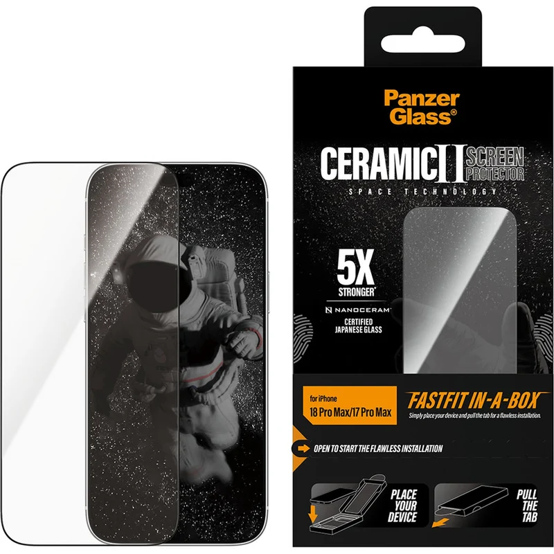 Gehärtetes Glas für iPhone 18 Pro Max / 17 Pro Max, PanzerGlass Ceramic Screen Protector aus Keramik mit FastFit-Applikator
