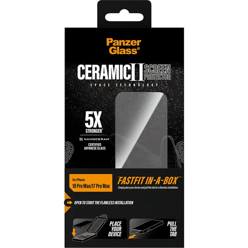 Gehärtetes Glas für iPhone 18 Pro Max / 17 Pro Max, PanzerGlass Ceramic Screen Protector aus Keramik mit FastFit-Applikator
