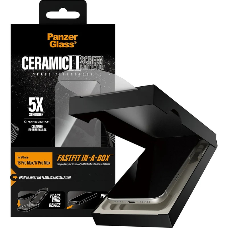 Gehärtetes Glas für iPhone 18 Pro Max / 17 Pro Max, PanzerGlass Ceramic Screen Protector aus Keramik mit FastFit-Applikator