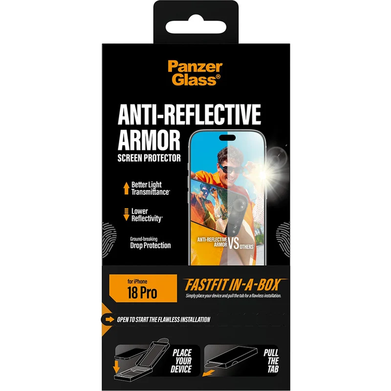 Gehärtetes Glas für iPhone 18 Pro, PanzerGlass Anti-reflective Armor Screen Protector mit Applikator FastFit