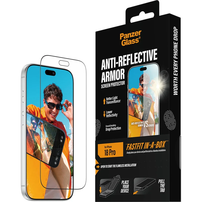 Gehärtetes Glas für iPhone 18 Pro, PanzerGlass Anti-reflective Armor Screen Protector mit Applikator FastFit