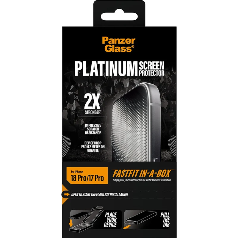 Gehärtetes Glas für iPhone 18 Pro / 17 Pro, PanzerGlass Platinum Screen Protector mit FastFit-Applikator