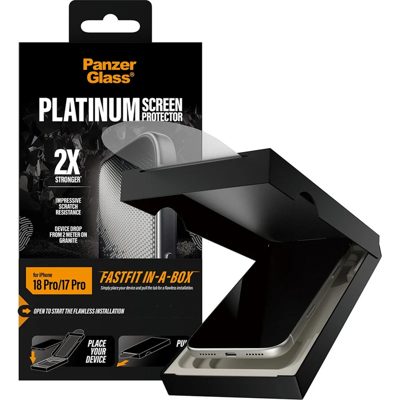 Gehärtetes Glas für iPhone 18 Pro / 17 Pro, PanzerGlass Platinum Screen Protector mit FastFit-Applikator