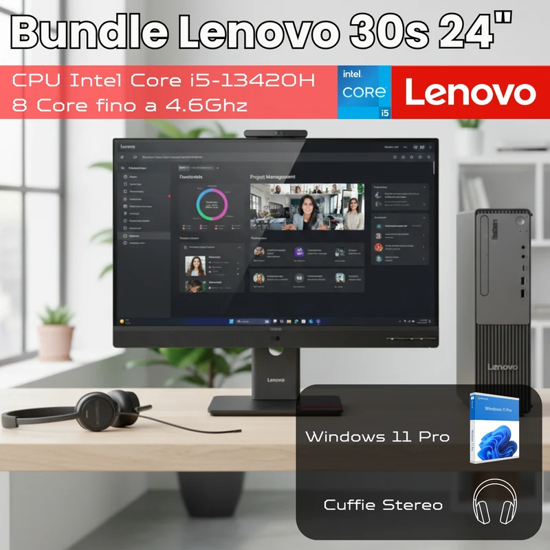Bundle Lenovo Neo 30s Gen 5 SFF | Intel Core i5-13420H | Ram 16GB | SSD 512GB Monitor ThinkVision 24" VoIP Windows 11 Pro - NUOVO