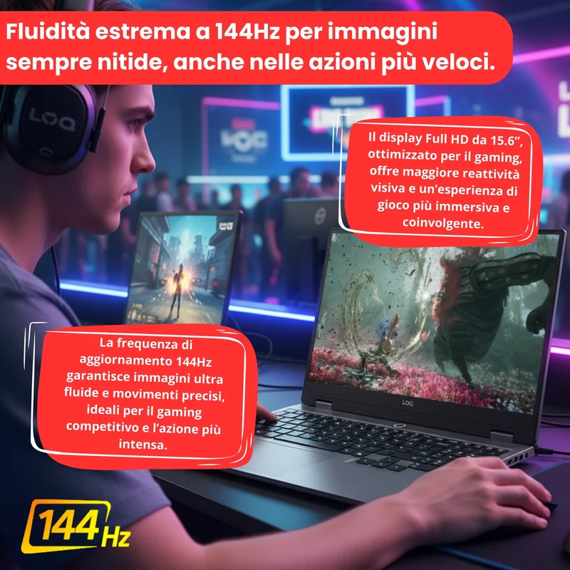 Lenovo LOQ Laptop Gaming 15.6" FHD 144Hz 15AHP10 | AMD Ryzen 7-250 | Ram 16GB | SSD 1TB | Nvidia RTX 5060 Windows 11 Prodotto NUOVO
