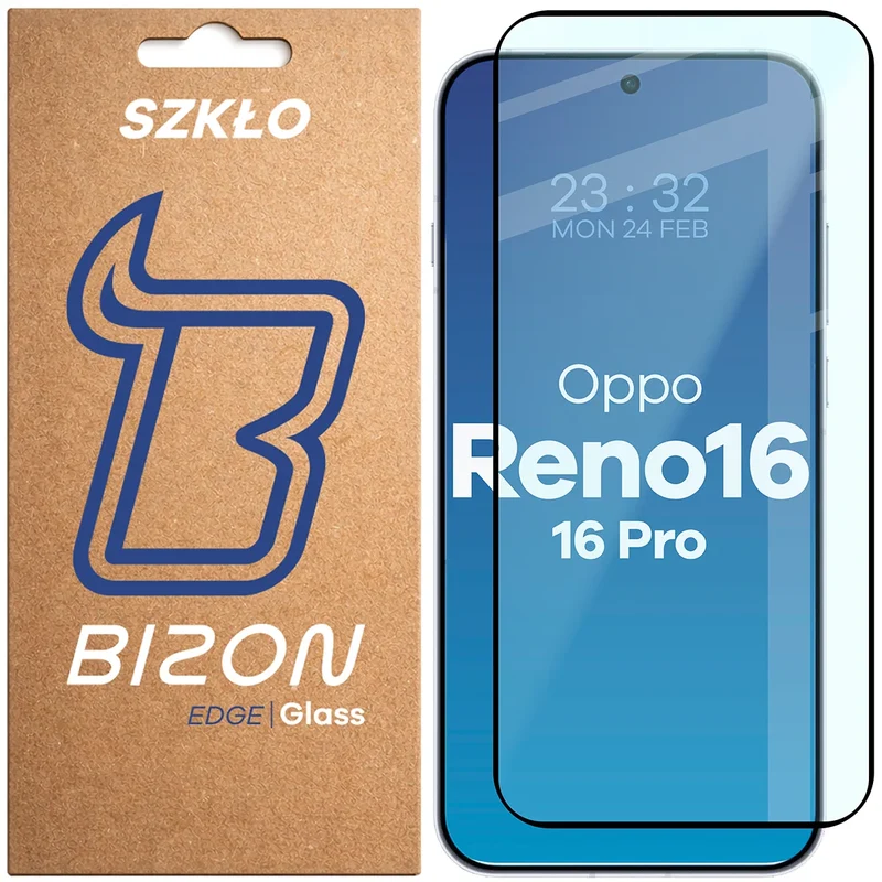 Gehärtetes Glas für Oppo Reno16 / Reno16 Pro 5G, Bizon Glass Edge, Schwarzer Rahmen