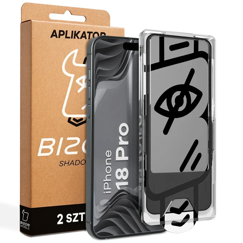 Gehärtetes Glas mit Privatschutzfilter und Applikationsrahmen für iPhone 18 Pro, Bizon Glass Aplikator Shadow, 2 Sets