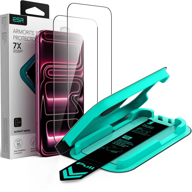 Gehärtetes Glas mit Positionierungsrahmen für iPhone 18 Pro Max / 17 Pro Max, ESR UltraFit Armorite Tempered Glass, 2 Stück