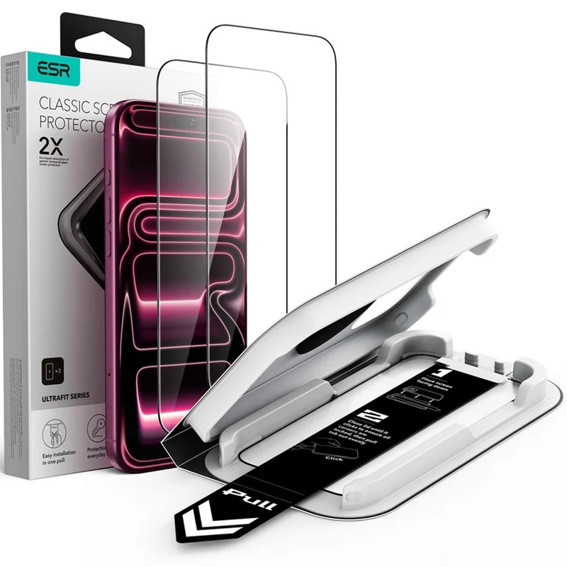 Gehärtetes Glas mit Positionierrahmen für iPhone 18 Pro / 17 Pro, ESR UltraFit Classic Screen Protector, 2 Stück