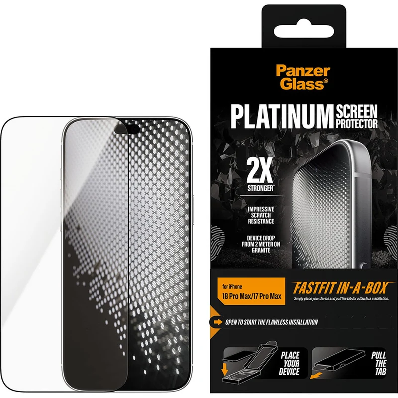 Gehärtetes Glas für iPhone 18 Pro Max / 17 Pro Max, PanzerGlass Platinum Screen Protector mit FastFit-Applikator