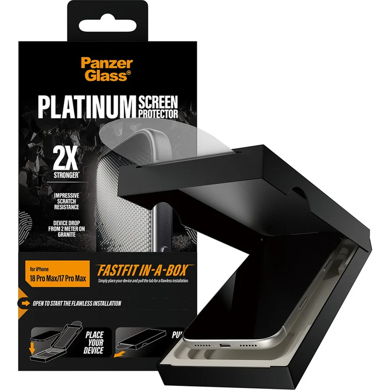 Gehärtetes Glas für iPhone 18 Pro Max / 17 Pro Max, PanzerGlass Platinum Screen Protector mit FastFit-Applikator