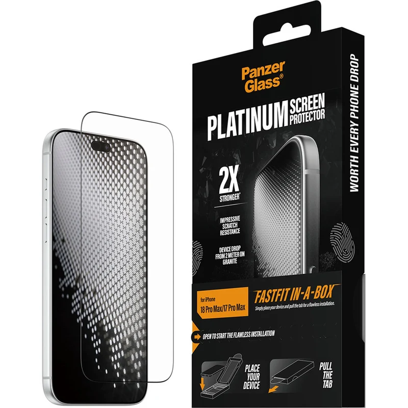 Gehärtetes Glas für iPhone 18 Pro Max / 17 Pro Max, PanzerGlass Platinum Screen Protector mit FastFit-Applikator