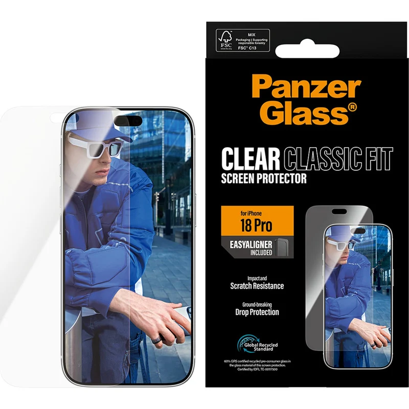 Gehärtetes Glas mit Applikator für iPhone 18 Pro, PanzerGlass Classic Fit EasyAligner
