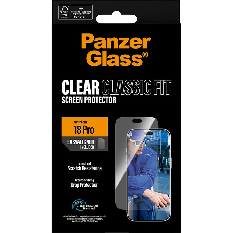 Gehärtetes Glas mit Applikator für iPhone 18 Pro, PanzerGlass Classic Fit EasyAligner