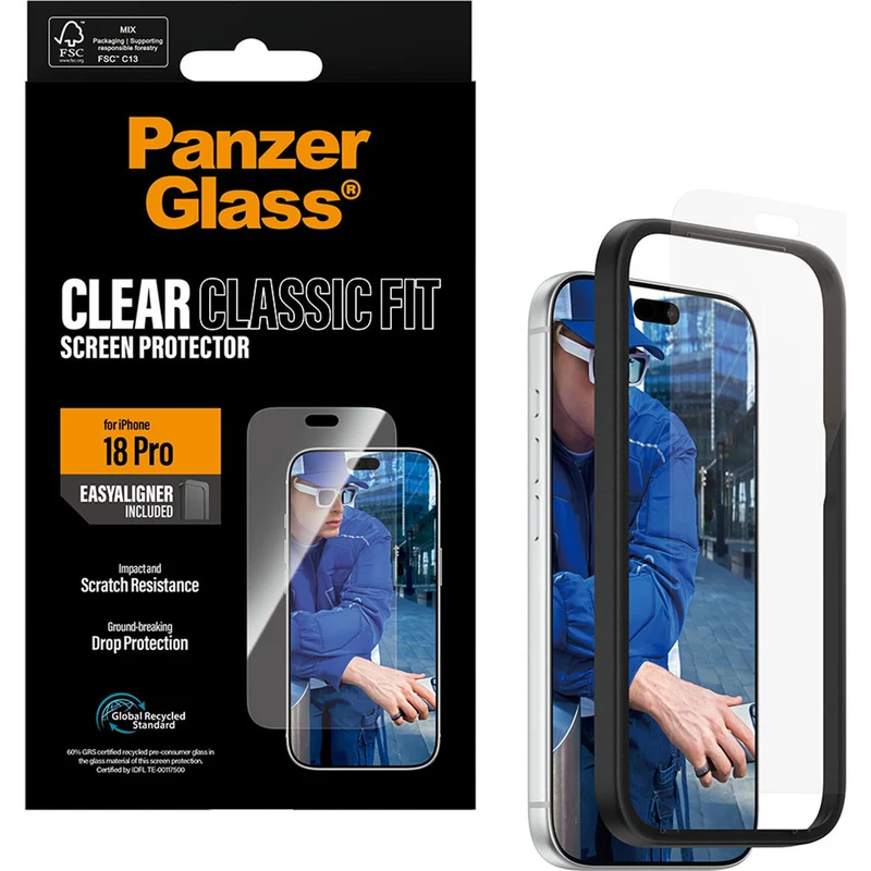 Gehärtetes Glas mit Applikator für iPhone 18 Pro, PanzerGlass Classic Fit EasyAligner