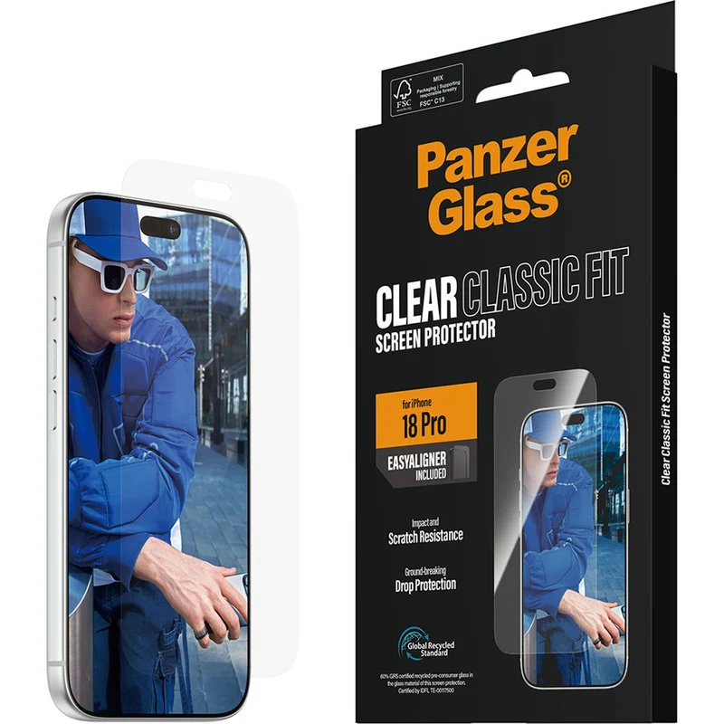 Gehärtetes Glas mit Applikator für iPhone 18 Pro, PanzerGlass Classic Fit EasyAligner