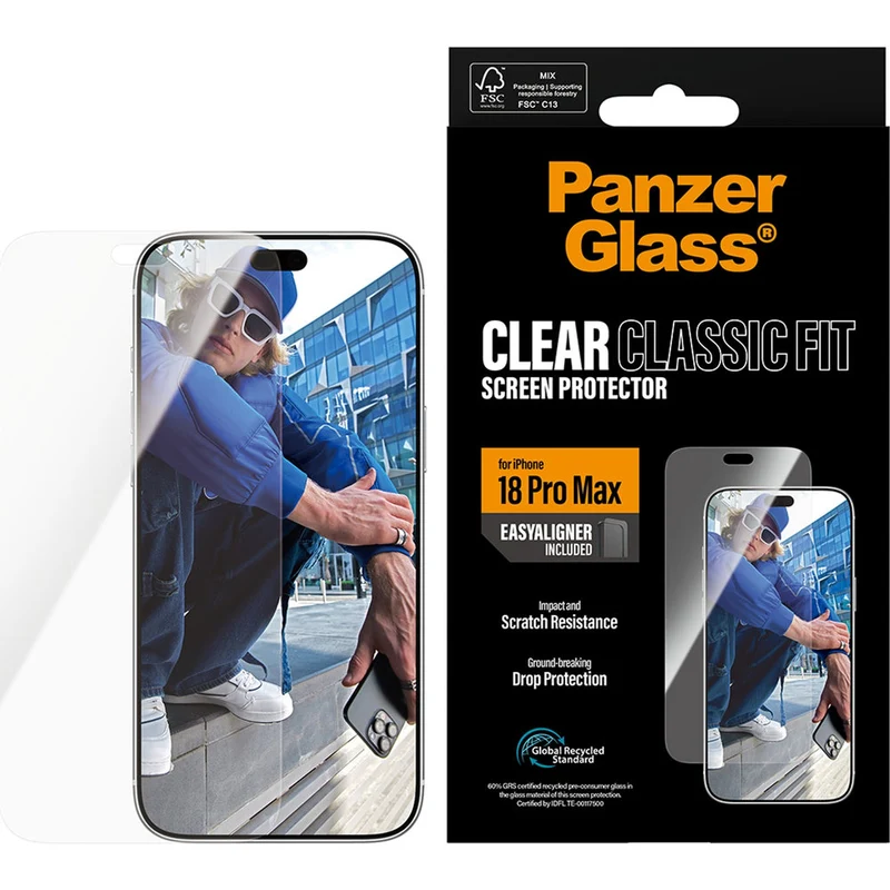 Gehärtetes Glas mit Applikator für iPhone 18 Pro Max, PanzerGlass Classic Fit EasyAligner