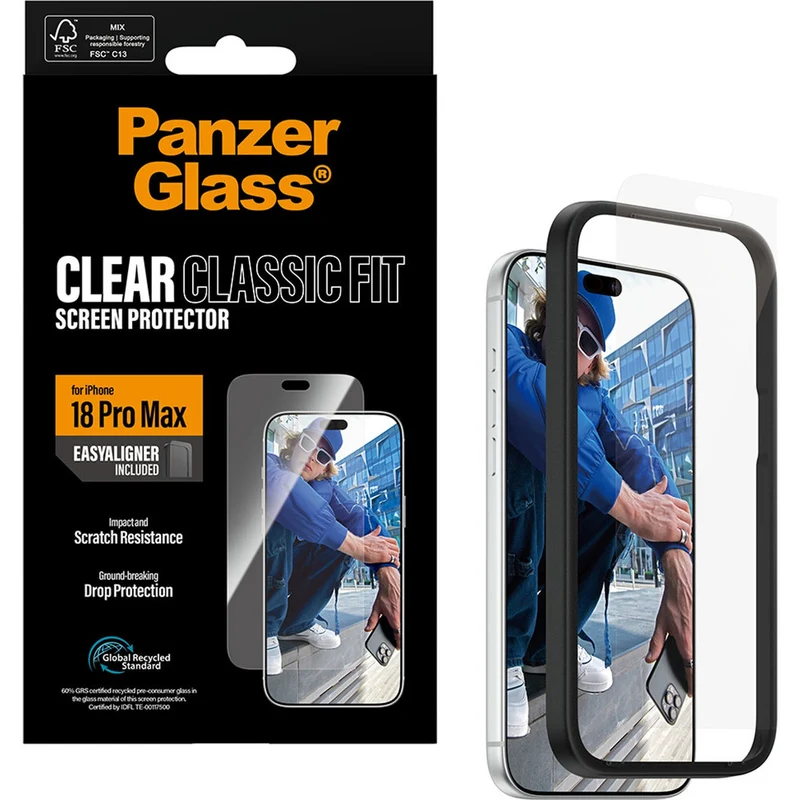 Gehärtetes Glas mit Applikator für iPhone 18 Pro Max, PanzerGlass Classic Fit EasyAligner