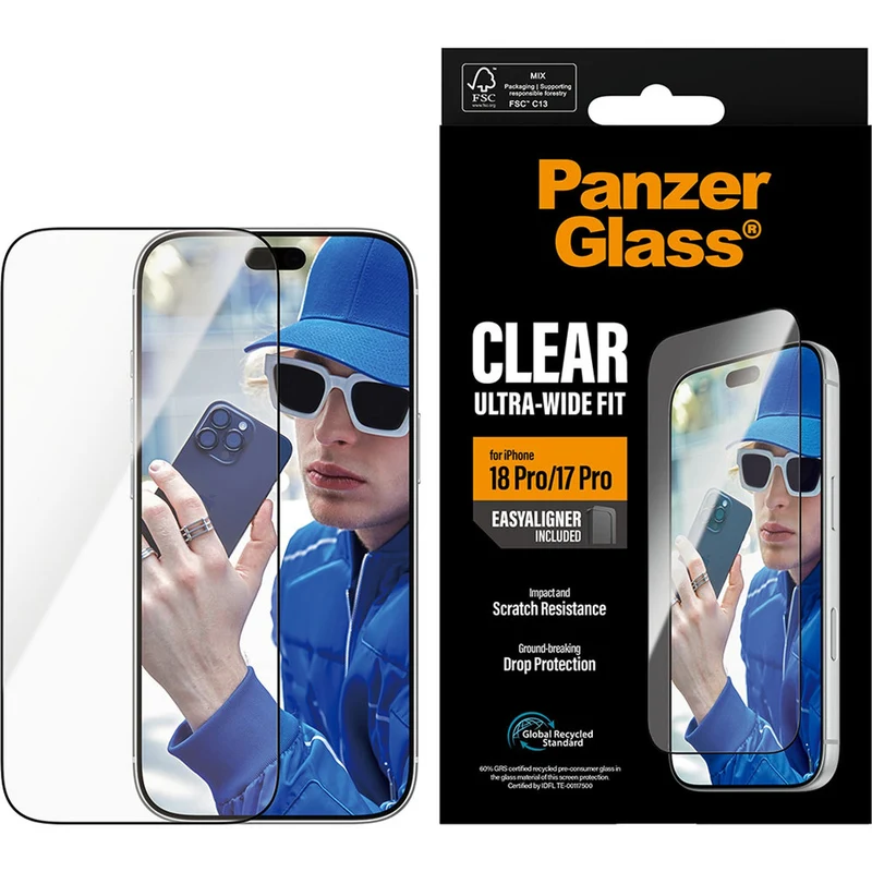 Gehärtetes Glas für iPhone 18 Pro / 17 Pro, PanzerGlass Ultra-Wide Fit, mit schwarzem Rahmen
