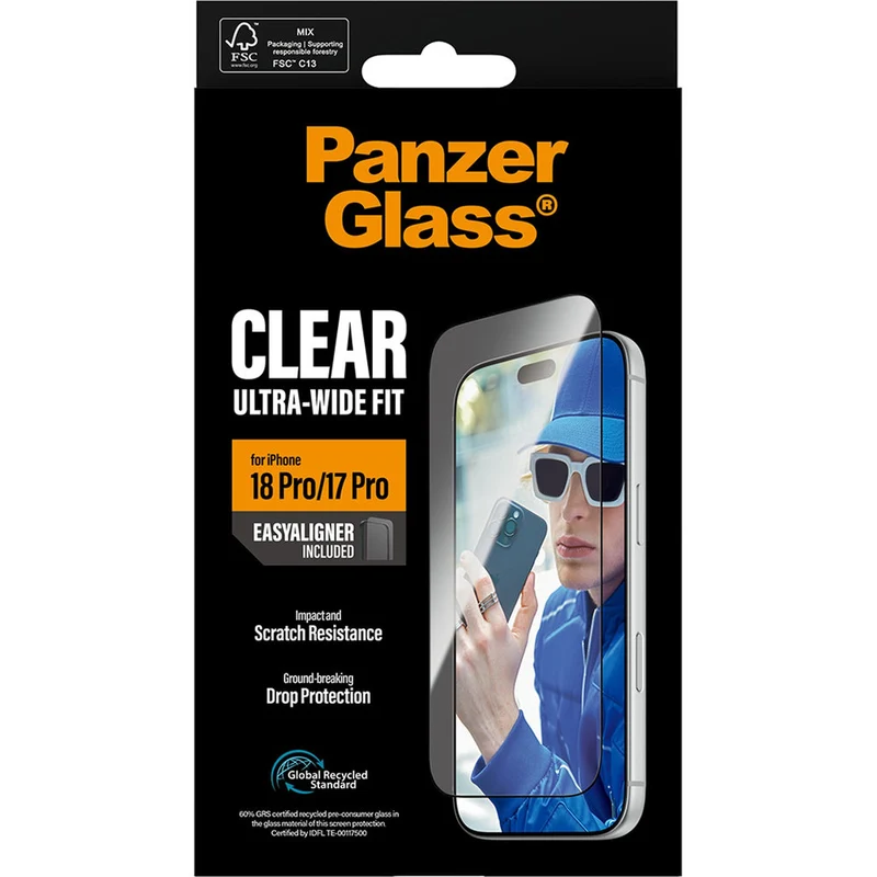 Gehärtetes Glas für iPhone 18 Pro / 17 Pro, PanzerGlass Ultra-Wide Fit, mit schwarzem Rahmen