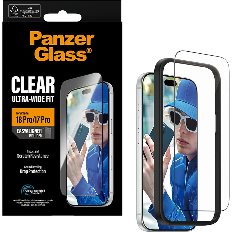 Gehärtetes Glas für iPhone 18 Pro / 17 Pro, PanzerGlass Ultra-Wide Fit, mit schwarzem Rahmen