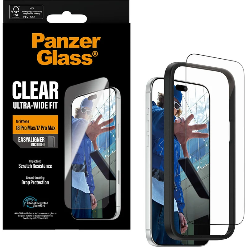 Gehärtetes Glas für iPhone 18 Pro Max / 17 Pro Max, PanzerGlass Ultra-Wide Fit, mit schwarzem Rahmen