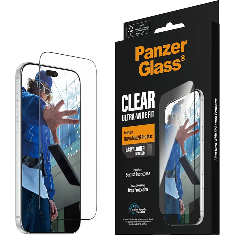 Gehärtetes Glas für iPhone 18 Pro Max / 17 Pro Max, PanzerGlass Ultra-Wide Fit, mit schwarzem Rahmen