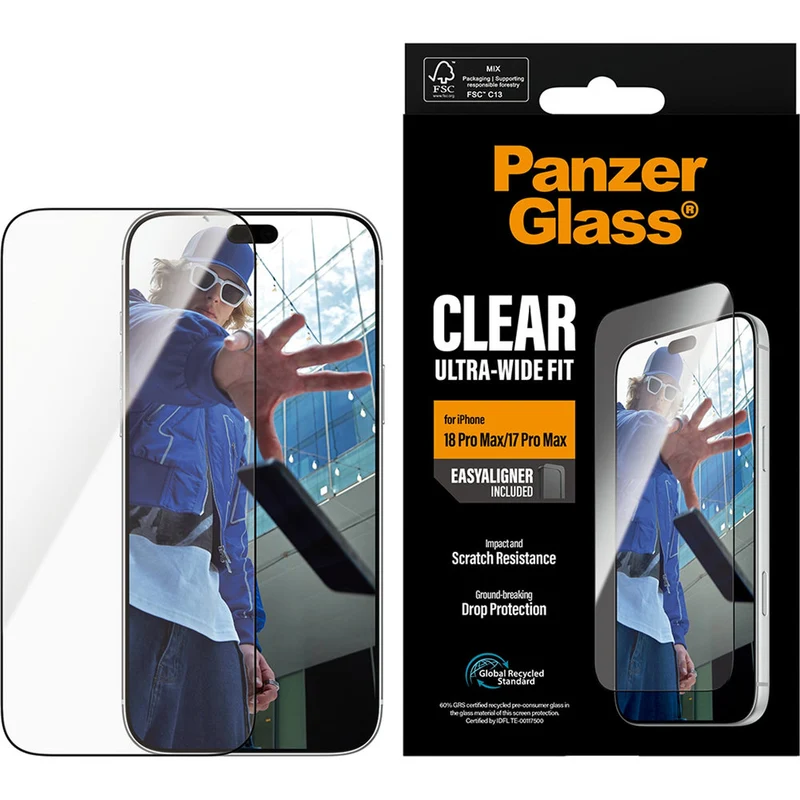 Gehärtetes Glas für iPhone 18 Pro Max / 17 Pro Max, PanzerGlass Ultra-Wide Fit, mit schwarzem Rahmen