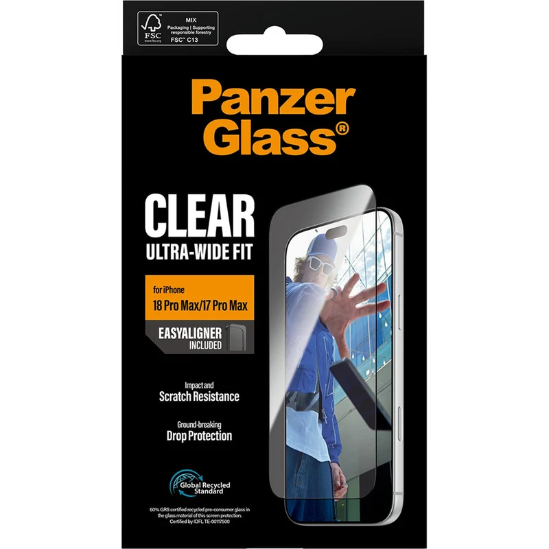 Gehärtetes Glas für iPhone 18 Pro Max / 17 Pro Max, PanzerGlass Ultra-Wide Fit, mit schwarzem Rahmen