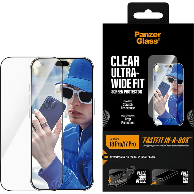 Gehärtetes Glas für iPhone 18 Pro / 17 Pro, PanzerGlass Ultra-Wide Fit mit Applikator FastFit