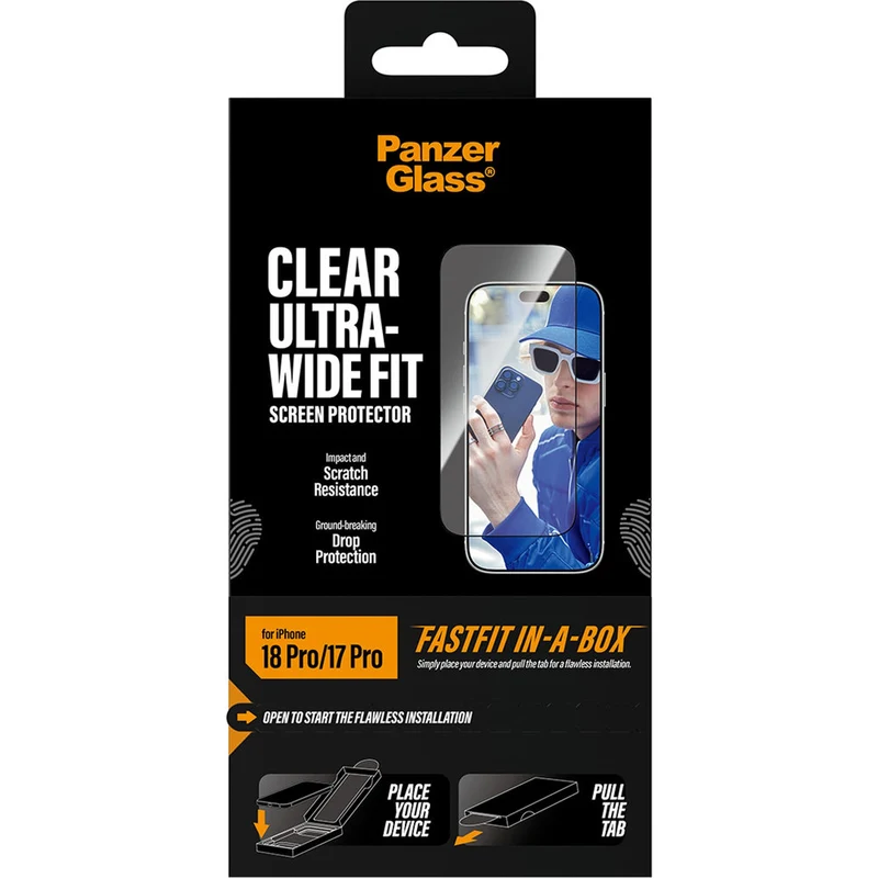 Gehärtetes Glas für iPhone 18 Pro / 17 Pro, PanzerGlass Ultra-Wide Fit mit Applikator FastFit