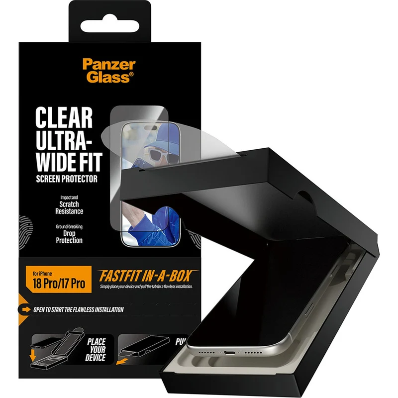 Gehärtetes Glas für iPhone 18 Pro / 17 Pro, PanzerGlass Ultra-Wide Fit mit Applikator FastFit