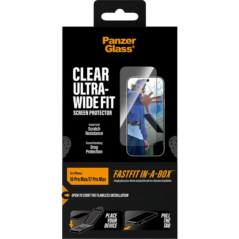 Gehärtetes Glas für iPhone 18 Pro Max / 17 Pro Max, PanzerGlass Ultra-Wide Fit mit Applikator FastFit