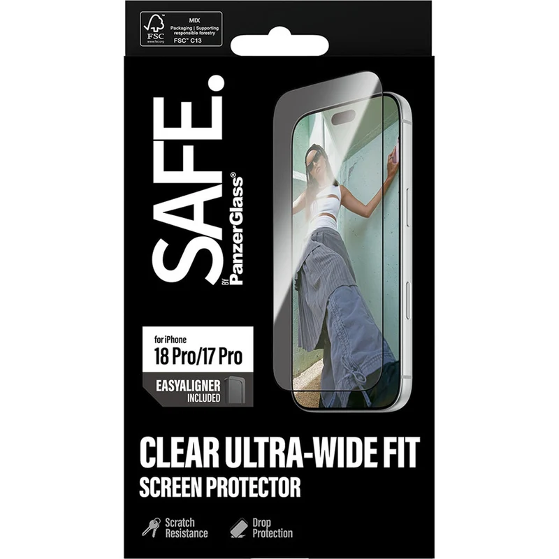 Gehärtetes Glas mit Applikator für iPhone 18 Pro / 17 Pro, SAFE by PanzerGlass Ultra-Wide Fit Easy Aligner