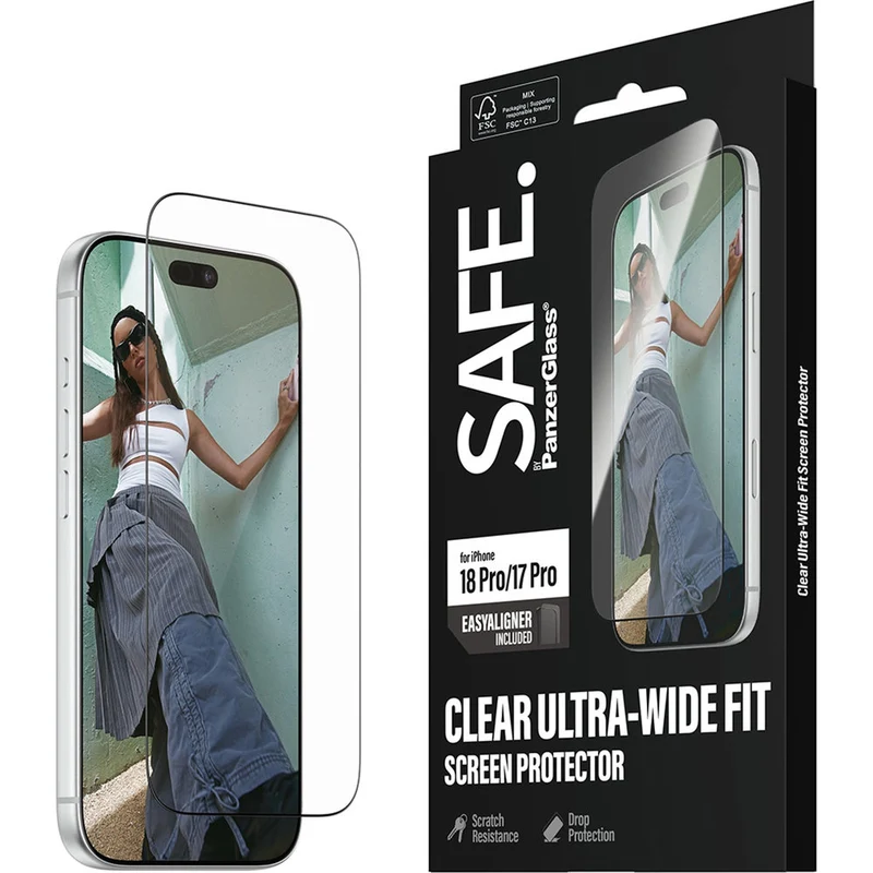Gehärtetes Glas mit Applikator für iPhone 18 Pro / 17 Pro, SAFE by PanzerGlass Ultra-Wide Fit Easy Aligner