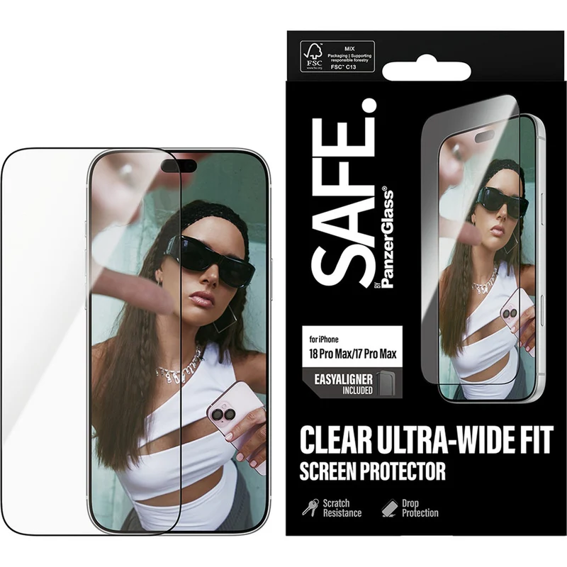 Gehärtetes Glas mit Applikator für iPhone 18 Pro Max / 17 Pro Max, SAFE by PanzerGlass Ultra-Wide Fit Easy Aligner