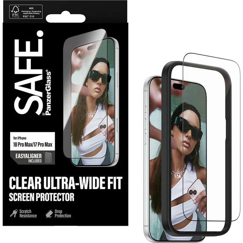 Gehärtetes Glas mit Applikator für iPhone 18 Pro Max / 17 Pro Max, SAFE by PanzerGlass Ultra-Wide Fit Easy Aligner