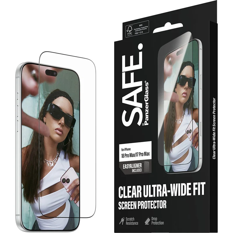 Gehärtetes Glas mit Applikator für iPhone 18 Pro Max / 17 Pro Max, SAFE by PanzerGlass Ultra-Wide Fit Easy Aligner