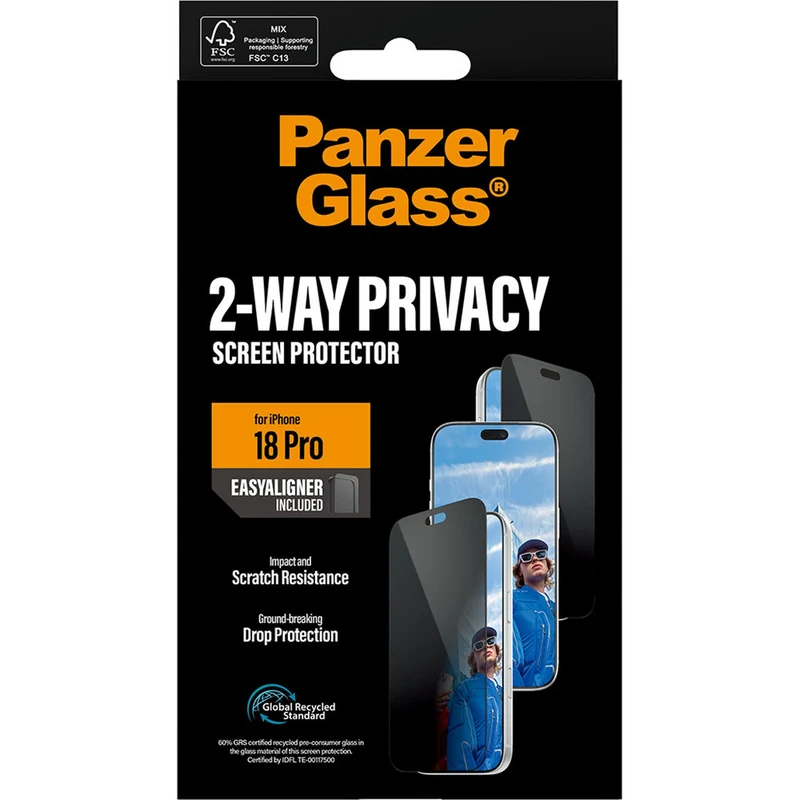 Sichtschutzglas mit Applikator für iPhone 18 Pro, PanzerGlass 2-Way Ultra-Wide Fit Privacy Plus EasyAligner