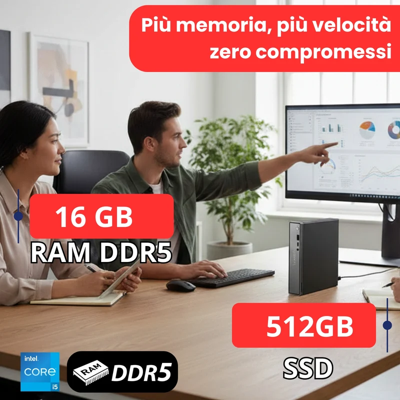 Lenovo ThinkCentre Neo 50q Gen 5 Tiny | Intel Core 5 210H | Ram 16GB DDR5 | SSD 512GB | Masterizzatore DVD HUB Esterno Windows 11 Pro | Prodotto Nuovo