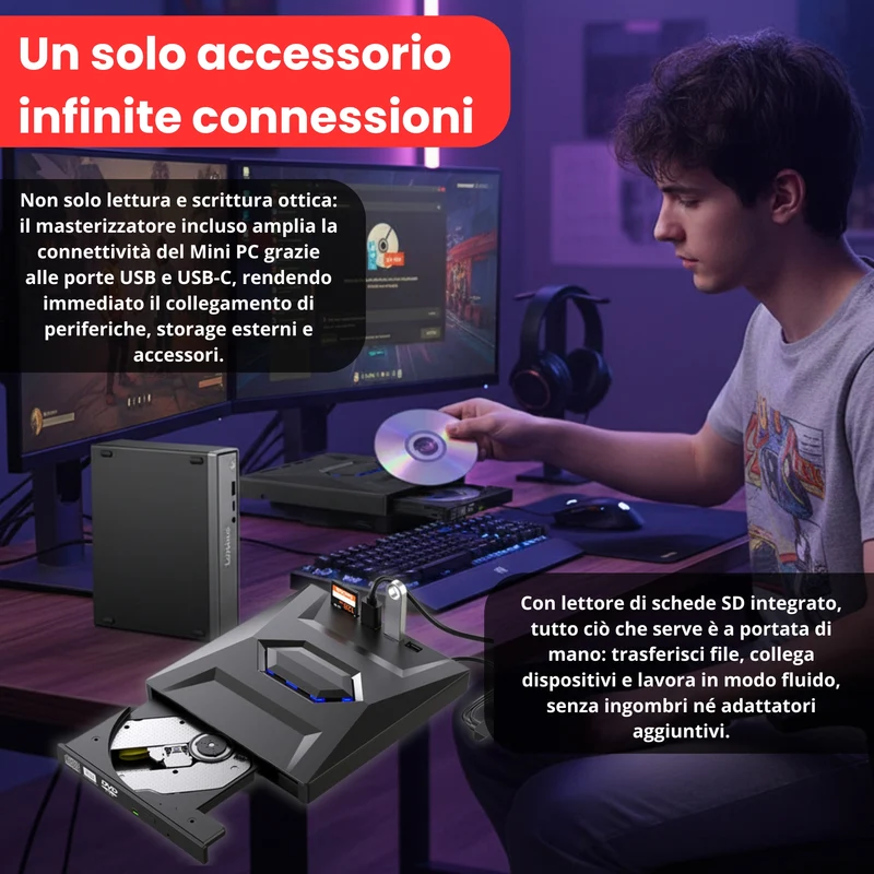 Lenovo ThinkCentre Neo 50q Gen 5 Tiny | Intel Core 5 210H | Ram 16GB DDR5 | SSD 512GB | Masterizzatore DVD HUB Esterno Windows 11 Pro | Prodotto Nuovo