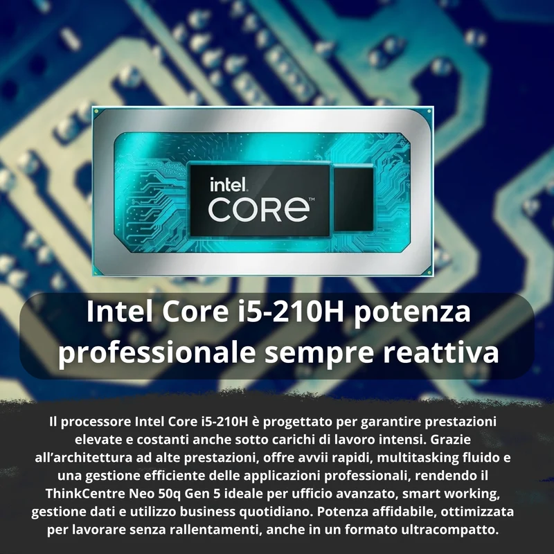 Lenovo ThinkCentre Neo 50q Gen 5 Tiny | Intel Core 5 210H | Ram 16GB DDR5 | SSD 512GB | Masterizzatore DVD HUB Esterno Windows 11 Pro | Prodotto Nuovo