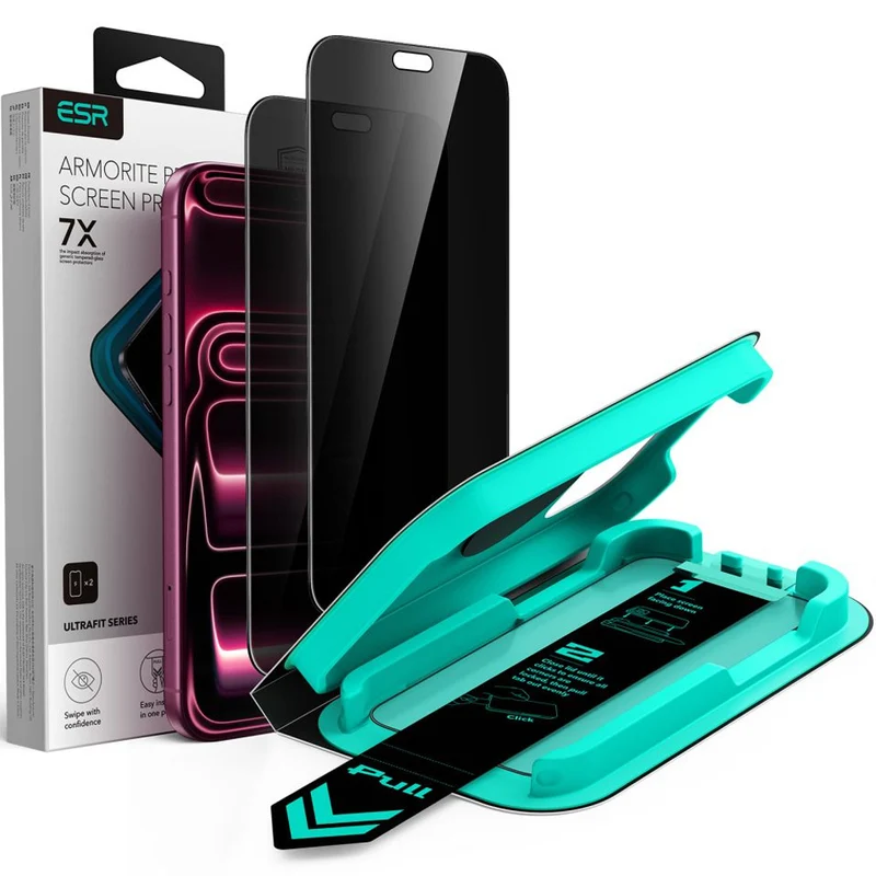Sichtschutzglas mit Positionierungsrahmen für iPhone 18 Pro Max, ESR UltraFit Armorite Privacy Tempered Glass, 2 Stück