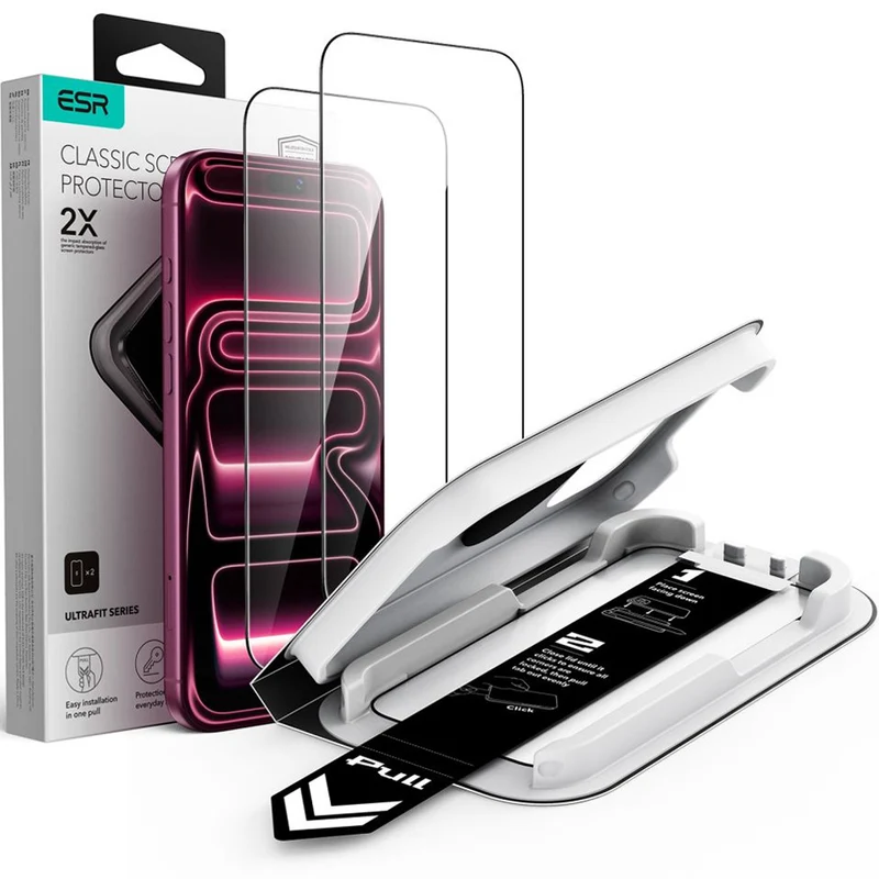 Gehärtetes Glas mit Positionierrahmen für iPhone 18 Pro Max / 17 Pro Max, ESR UltraFit Classic Screen Protector, 2 Stück
