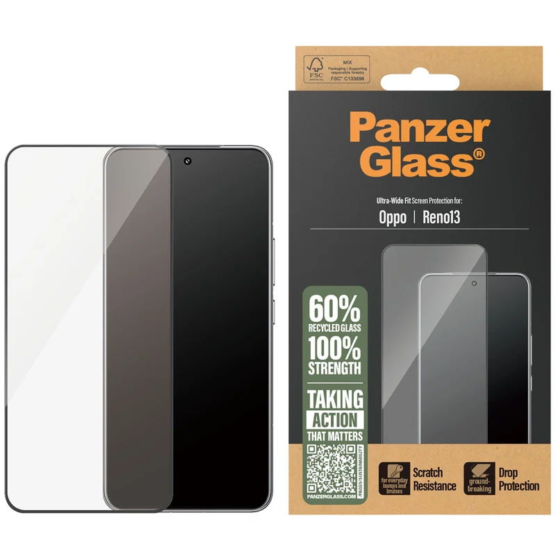 Hartglas für Oppo Reno 13 PanzerGlass Ultra-Wide Fit, schwarzem Rahmen