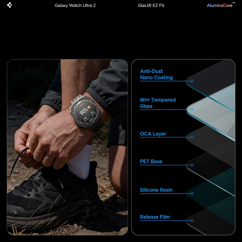 Glas für Galaxy Watch Ultra 2 47 mm, Spigen Glas.tR EZ Fit AC 2-Pack mit Applikator