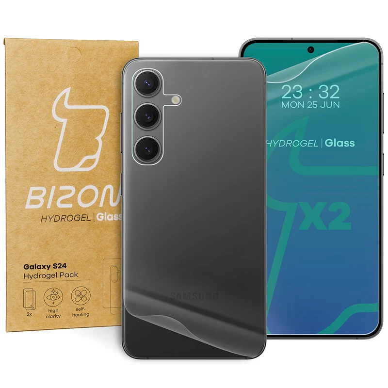 Hydrogel Folie für Display und Rückseite, Galaxy S24, Bizon Film Hydrogel Pack, 2 Stück